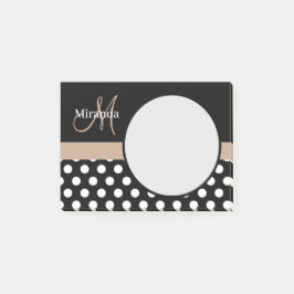 Beige Monogram Zwart Wit Polka Dot Post-it® Notes