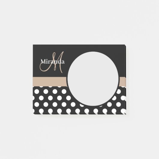 Beige Monogram Zwart Wit Polka Dot Post-it® Notes (Voorkant)