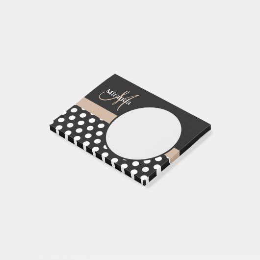Beige Monogram Zwart Wit Polka Dot Post-it® Notes (Schuin)