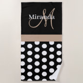 Beige Monogram Zwart Wit Polka Dot Strandlaken (Voorkant)