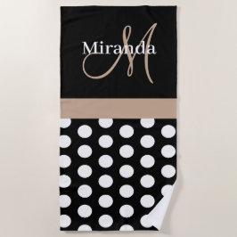 Beige Monogram Zwart Wit Polka Dot Strandlaken