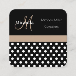 Beige Monogram Zwart Wit Polka Dot Vierkante Visitekaartje