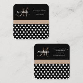 Beige Monogram Zwart Wit Polka Dot Vierkante Visitekaartje