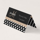 Beige Monogram Zwart Wit Polka Dot Visitekaartje (Voorkant)