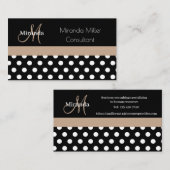 Beige Monogram Zwart Wit Polka Dot Visitekaartje (Voorkant / Achterkant)