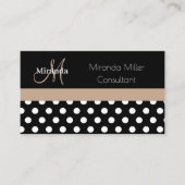 Beige Monogram Zwart Wit Polka Dot Visitekaartje (Voorkant)