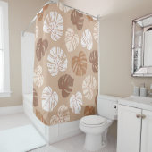 Beige Monstera bladeren: Trendy handgetekend patro Douchegordijn (In situ)