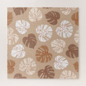 Beige Monstera bladeren: Trendy handgetekend patro Legpuzzel (Horizontaal)