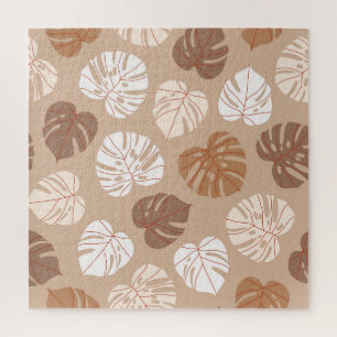 Beige Monstera bladeren: Trendy handgetekend patro Legpuzzel