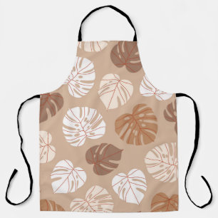 Beige Monstera bladeren: Trendy handgetekend patro Schort