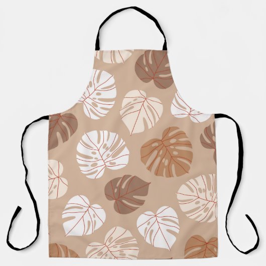 Beige Monstera bladeren: Trendy handgetekend patro Schort (Voorkant)