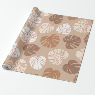 Beige monstera laat een naadloos patroon achter. T Cadeaupapier