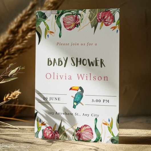 Beige Mooie Bloemige Uitnodiging voor Baby Shower