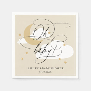 Beige Moon en Stars Script Oh Baby shower Napkins Servet