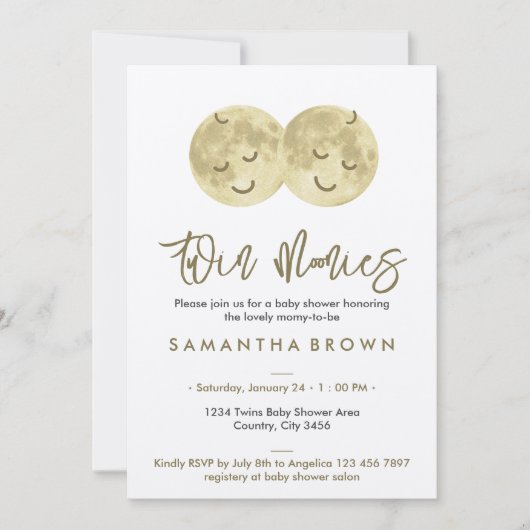 Beige Moon Twins Baby shower Kaart (Voorkant)