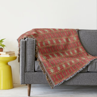 Beige Mosterd Groen Bruin Rood Sinaasappel Tribal  Deken