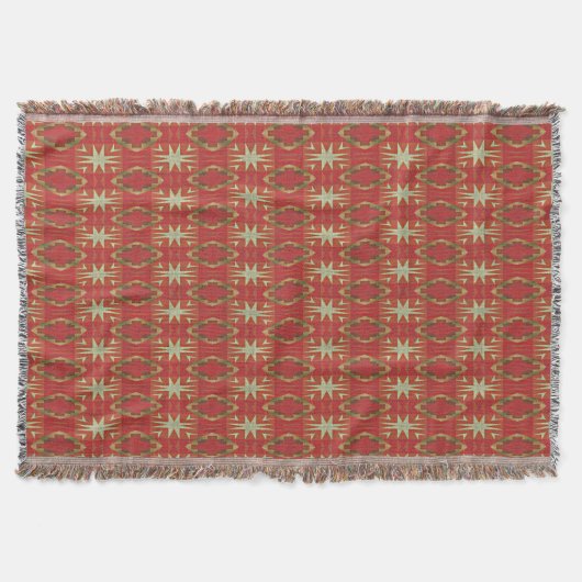 Beige Mosterd Groen Bruin Rood Sinaasappel Tribal  Deken (Voorkant)