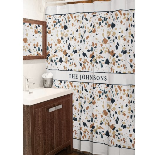 Beige Mozaïek Familie Douchegordijn