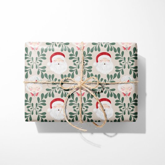 Beige Mr. & Mrs. Claus Christmas Wrapping Paper Cadeaupapier
