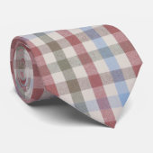 Beige multicolor kariert blauw groen rood strepen stropdas (Opgerold)