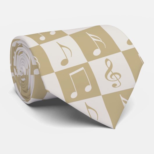 Beige Musical Checker Pattern Stropdas (Opgerold)
