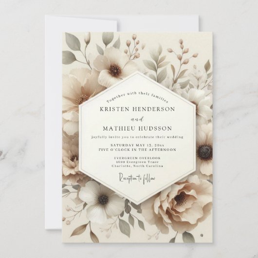 Beige Muted Anemone Wedding Kaart (Voorkant)