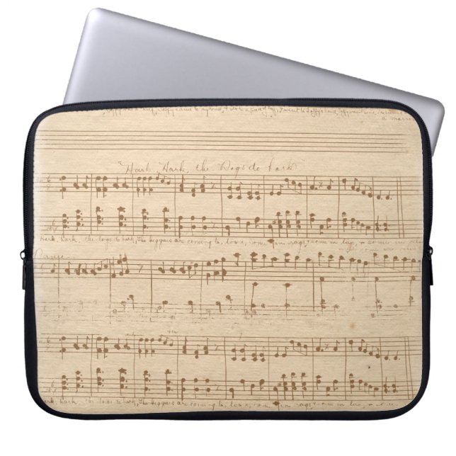 -beige muzieknoten laptop sleeve (Voorkant)