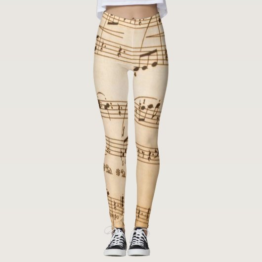 Beige Muzieknoten Leggings (Voorkant)