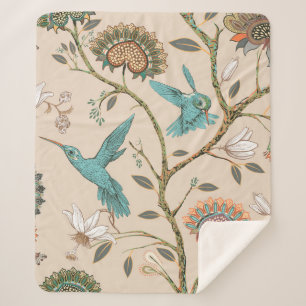 Beige naadloos patroon met gestileerde bloemen en  sherpa deken