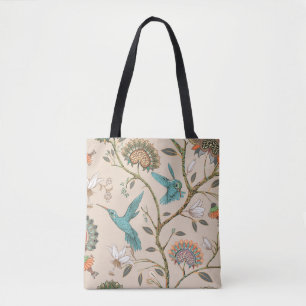 Beige naadloos patroon met gestileerde bloemen en tote bag