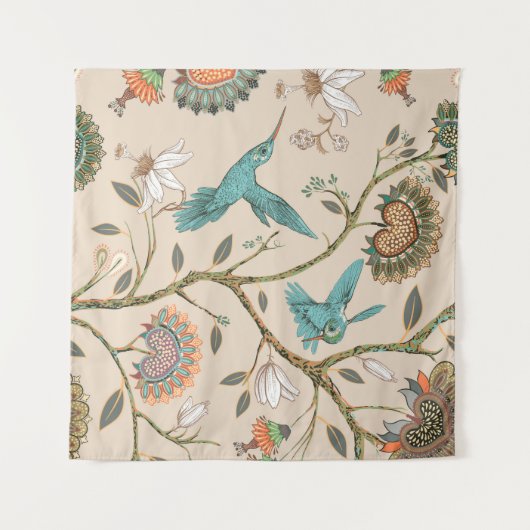 Beige naadloos patroon met gestileerde bloemen en  wandkleed (Voorkant (horizontaal))