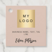 Beige naam bedrijf logo QR code hang label (Voorkant)