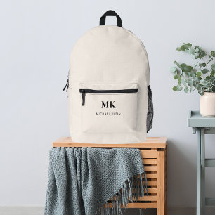 Beige naam monogram initialen bedrukte rugzak