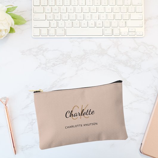 Beige naam monogram initialen modern etui