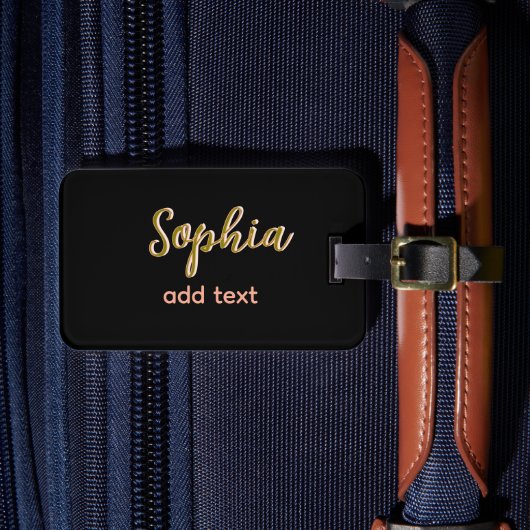 Beige Naam toevoegen Meisje Boss Tekst Zwart Elega Bagagelabel (Voorkant Insitu 4)