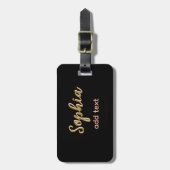 Beige Naam toevoegen Meisje Boss Tekst Zwart Elega Bagagelabel (Voorkant verticaal)