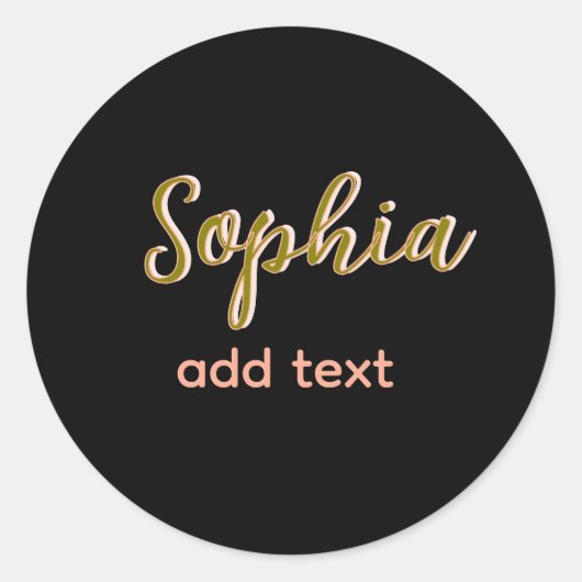 Beige Naam toevoegen Meisje Boss Tekst Zwart Elega Ronde Sticker (Voorkant)