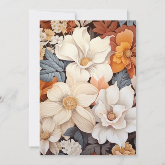 Beige naar Chestnut Floral Fall Bruiloft Kaart (Achterkant)