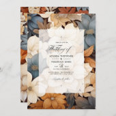 Beige naar Chestnut Floral Fall Bruiloft Kaart (Voorkant / Achterkant)