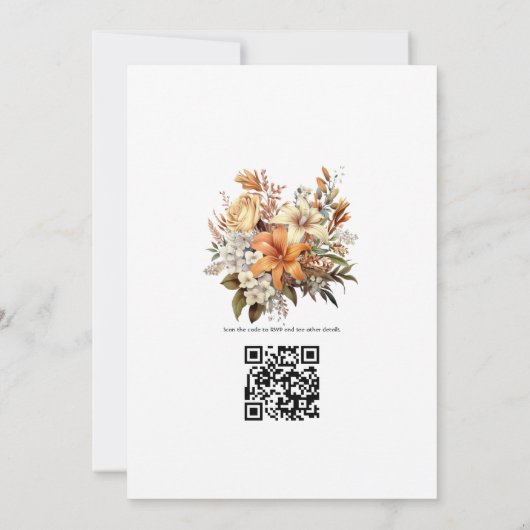 Beige naar Chestnut Floral Fall Bruiloft Kaart (Achterkant)