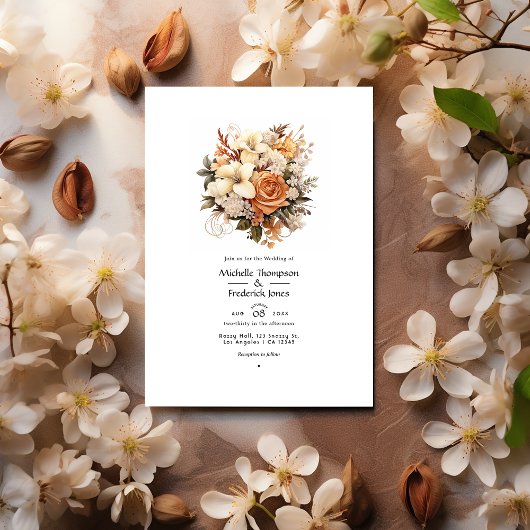 Beige naar Chestnut Floral Fall Bruiloft Kaart