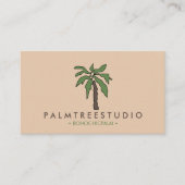 Beige Natural Minimalist tropical Palm tree Visitekaartje (Voorkant)