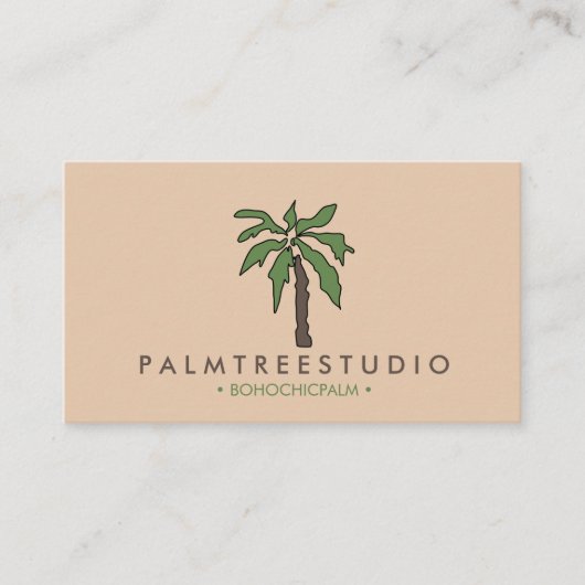 Beige Natural Minimalist tropical Palm tree Visitekaartje (Voorkant)