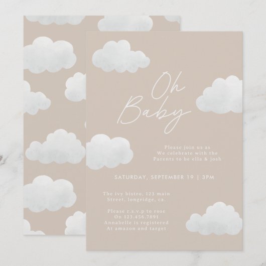 Beige naturel Oh Baby shower modern stijlvol Kaart (Voorkant / Achterkant)