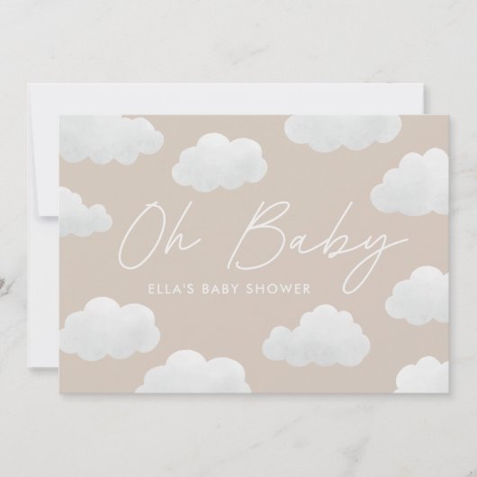 Beige naturel Oh Baby shower modern stijlvol Kaart (Voorkant)