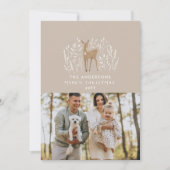 Beige natuurlijke handgetekende rendier elegante f feestdagenkaart (Voorkant)