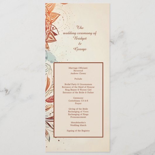 Beige natuurlijke vintage bruiloft programma & men programmakaart (Achterkant)