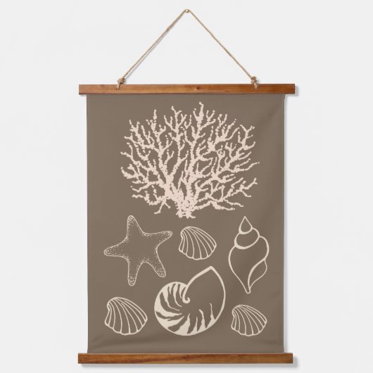 Beige Nautical Seashell Wall Tapestry  Hangend Wandkleed (Voorkant)