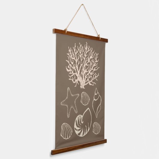 Beige Nautical Seashell Wall Tapestry Hangend Wandkleed (Gebogen)