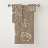Beige Nautical Seashells Bath Towel Set Bad Handdoek (Insitu)